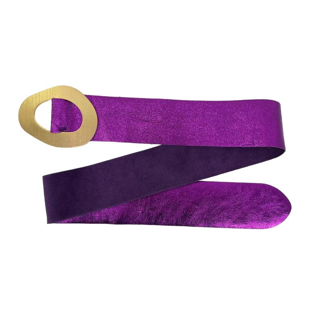 Metallic Leather Suede Belt : Olive green