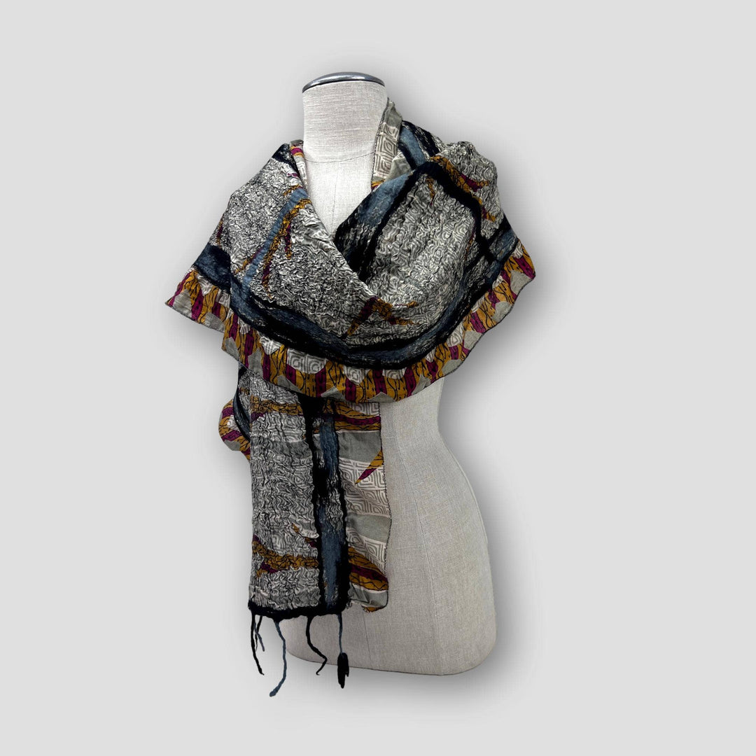 Maroon Merino Wool Spots Felt Flower scarf