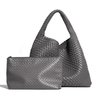 PEACH ACCESSORIES - B1683 Weave two in one handbags: Brown