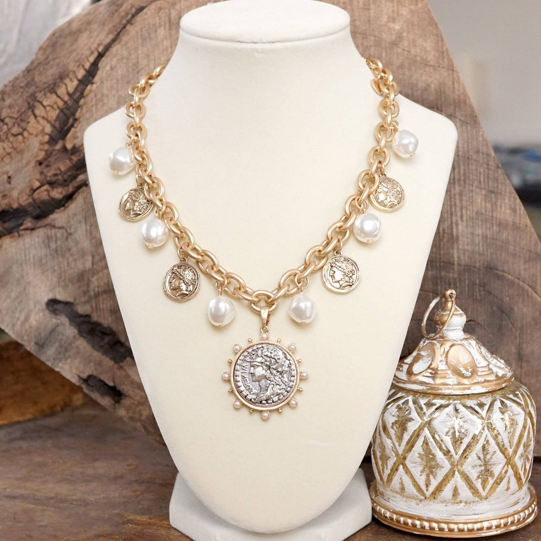 Coin and Pearl Necklace – Gold & Silver