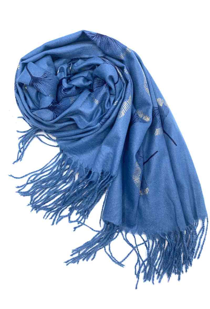 Gingko Leaf Pattern Soft Scarf: Ecru
