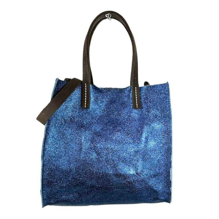 Shiny Leather Shopper Bag: Black