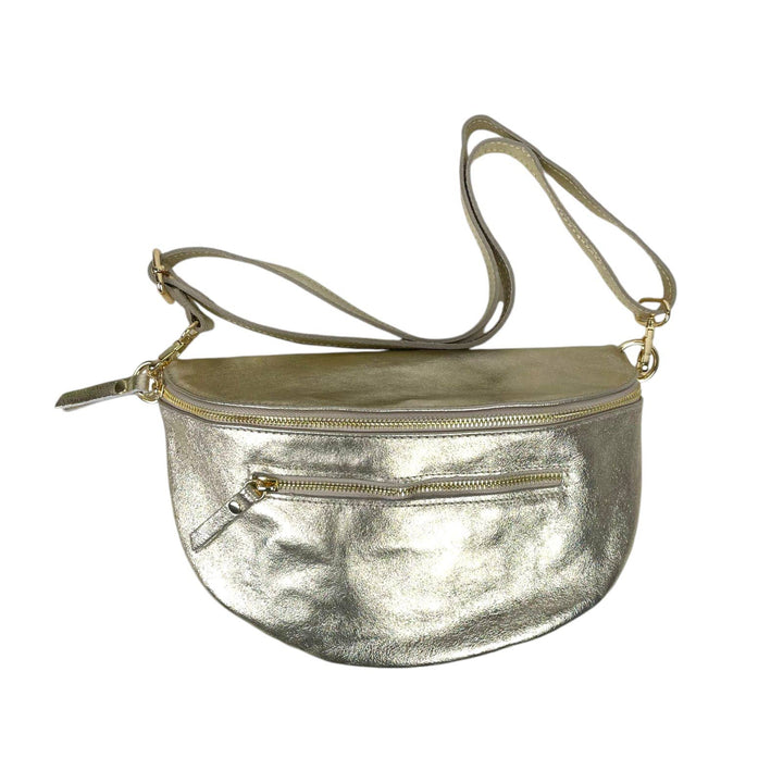 Large Italian Leather Waist Bag: Silver