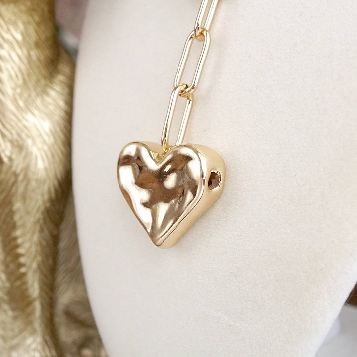 Hammered Heart Lariat Necklace in Gold
