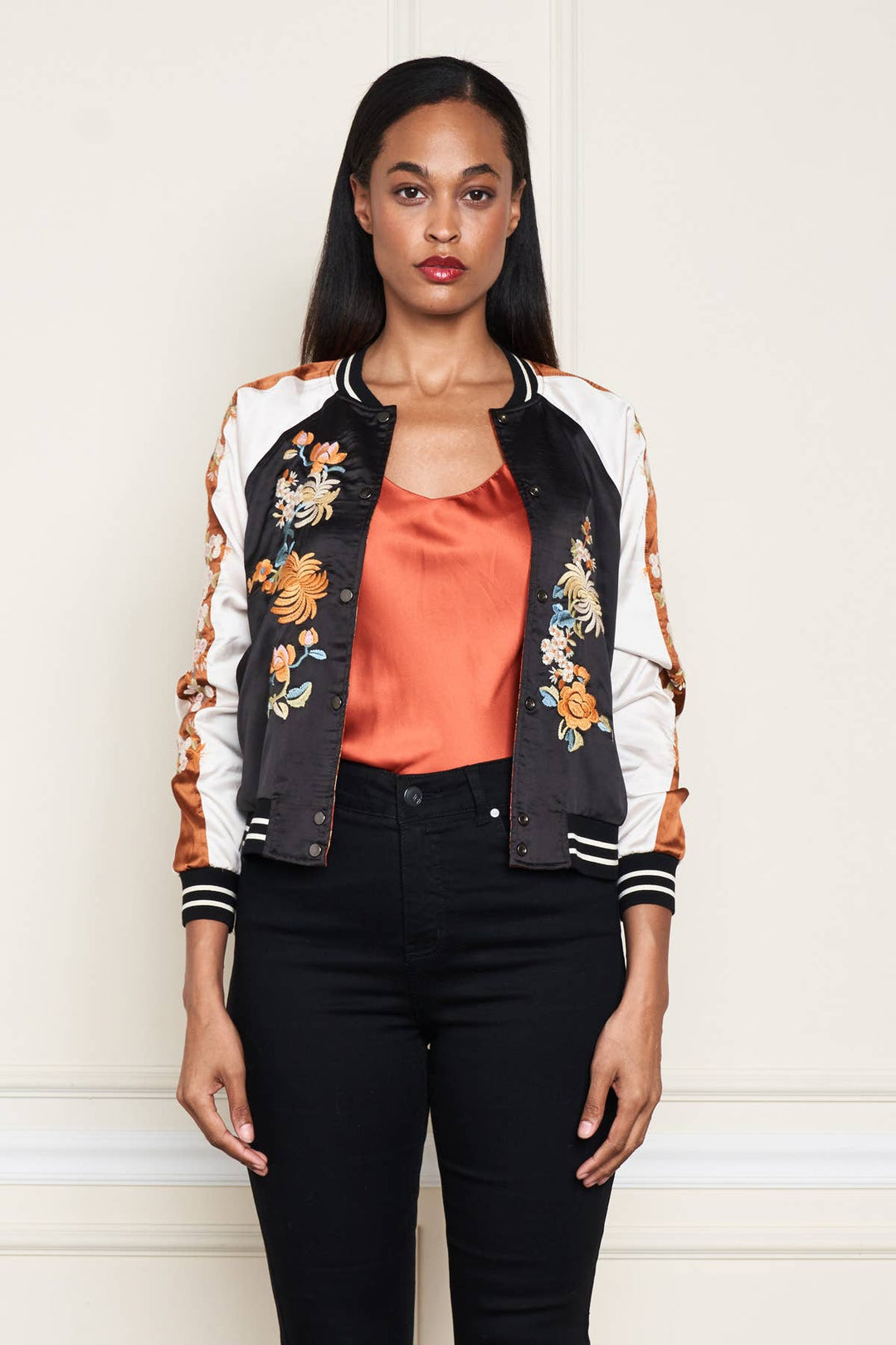 Reversible Satin Rust Jkt: Blk/ XL
