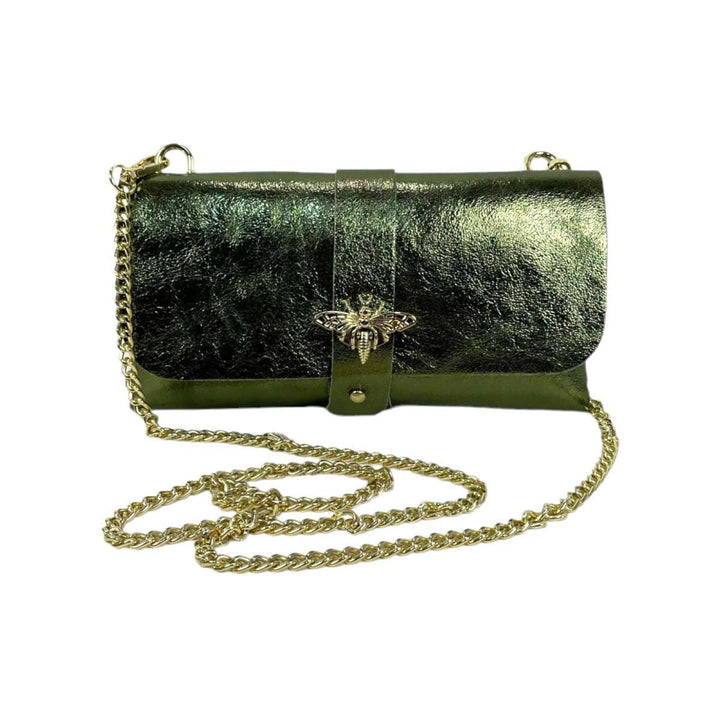 Leather Party Bag with Chain: Bottle Green