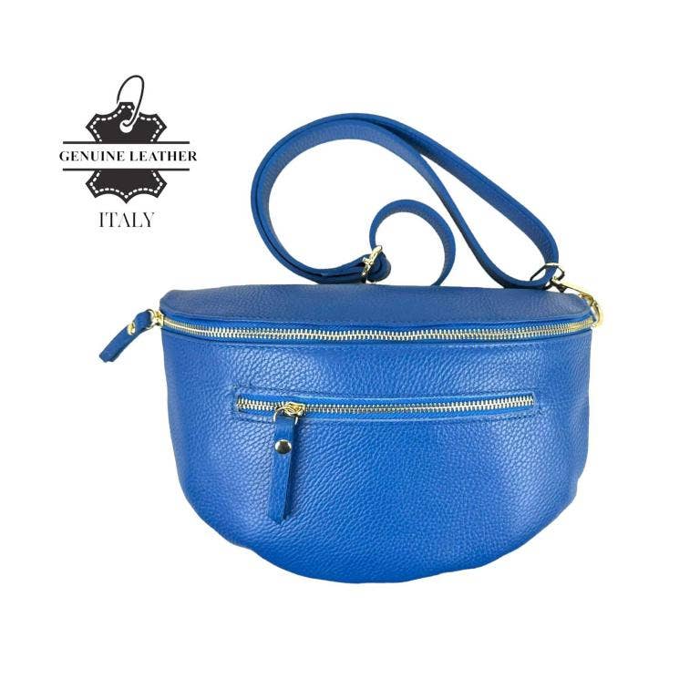 Large Italian Leather Waist Bag: Silver