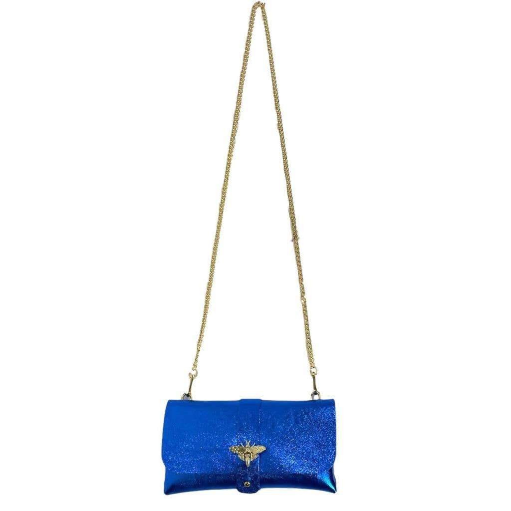 Leather Party Bag with Chain: Bottle Green