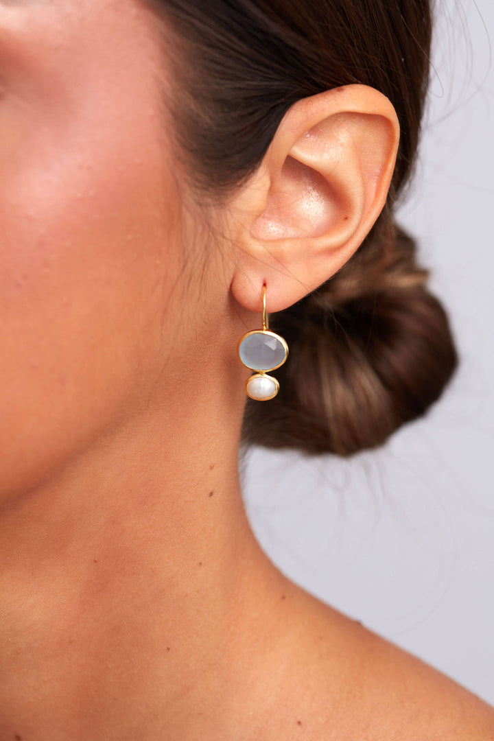 - Primrose Earring - Light Aqua Chalcedony & Pearl