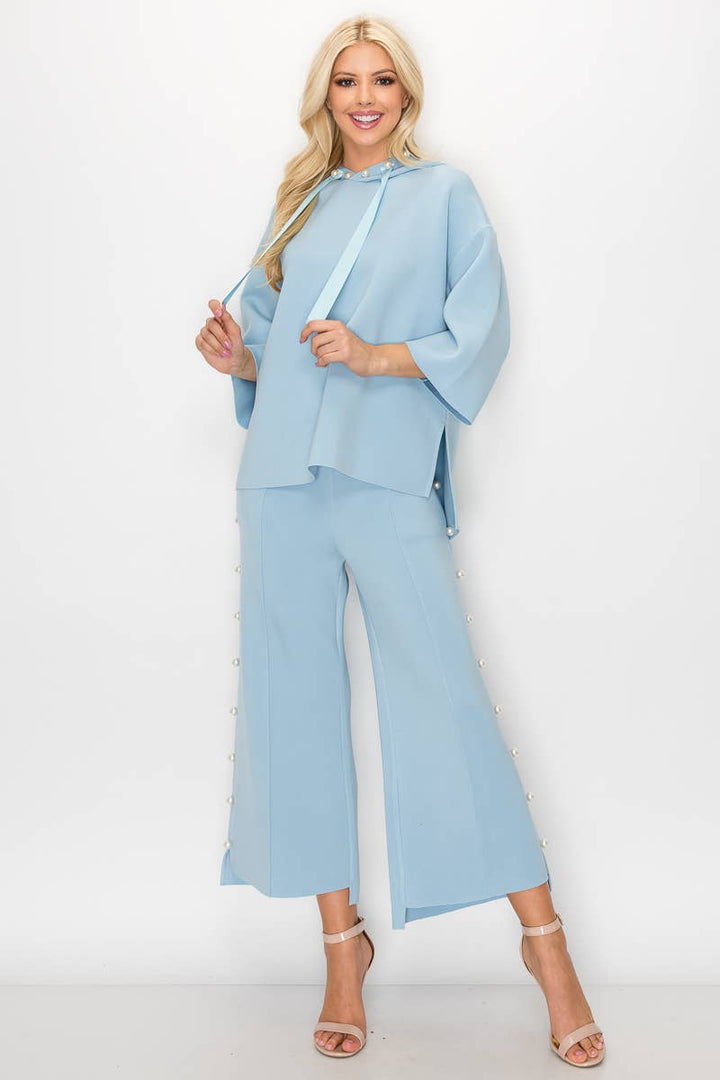 Farrah Scuba Pearl Long Pant: Black/ S