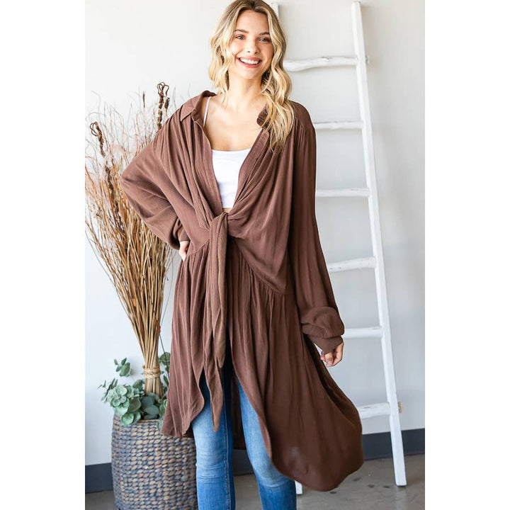 TIE FRONT  L/S TOP: BLACK