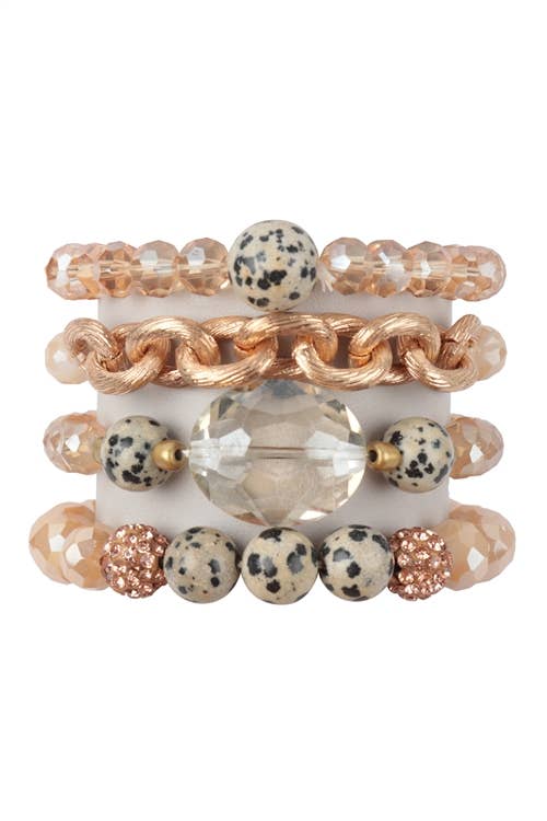 4 LAYERED STACKABLE CHAIN GLASS BEAD: White