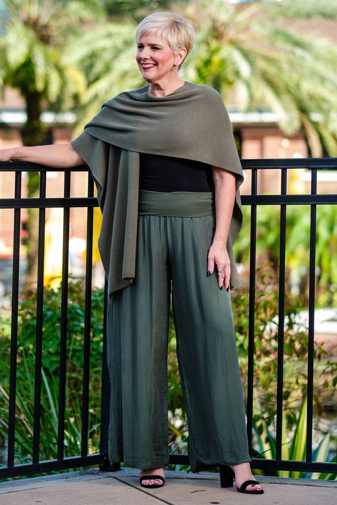 Foldover Waist Silk Pant (PL203):Espresso