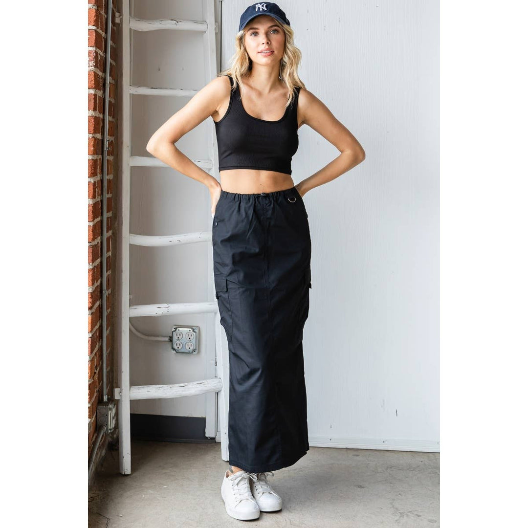 Parachute Cargo Long Skirt: Black / S