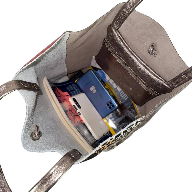Leather Shopper Bag with Frida Kahlo: Blue