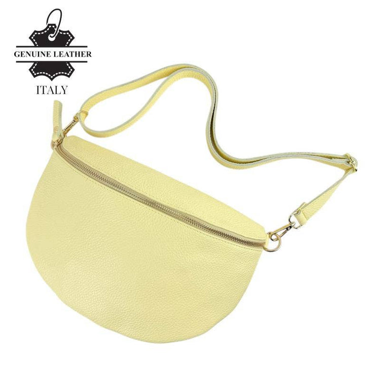 Large Italian Leather Waist Bag: Orange