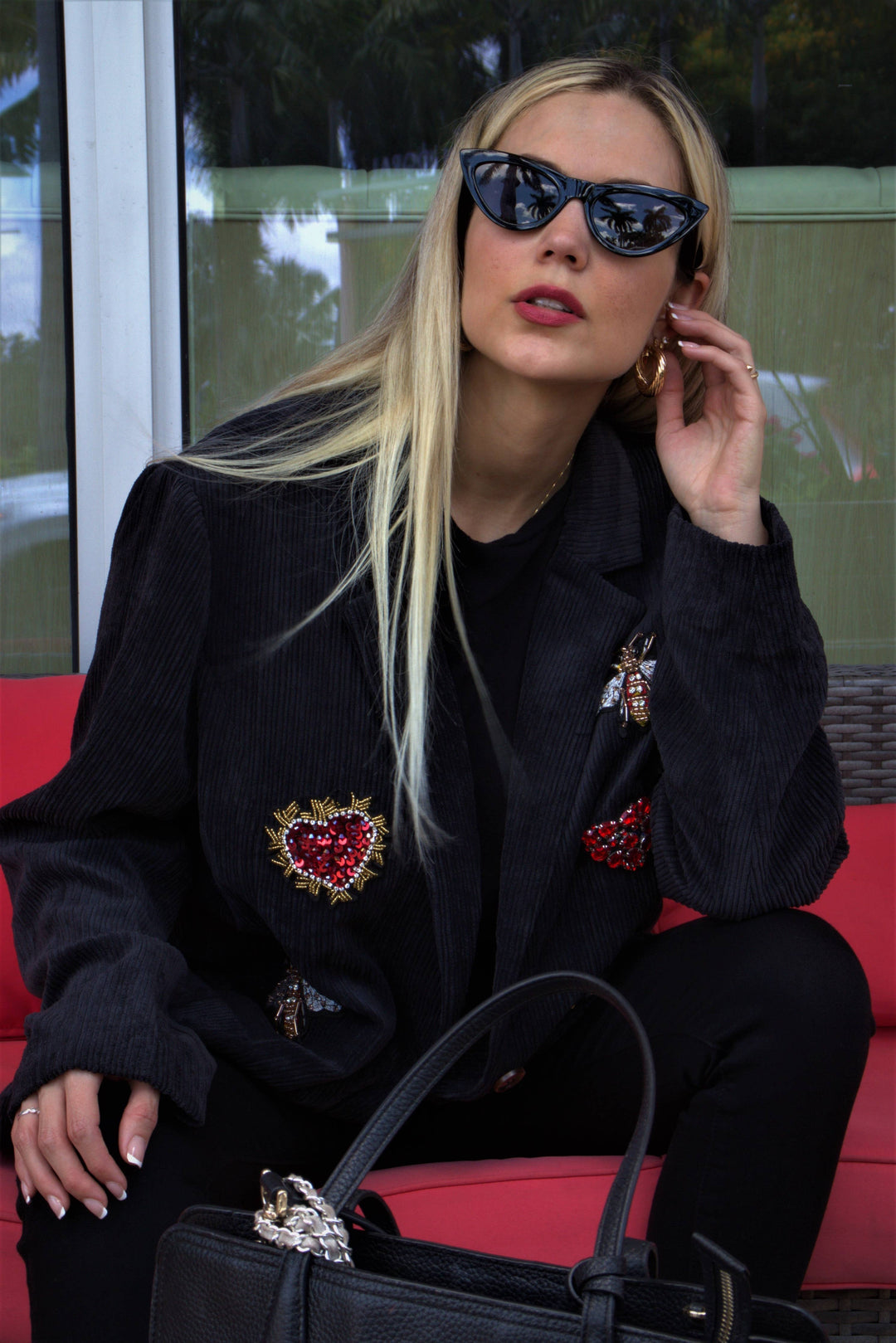 Beaded Hearts Corduroy Blazer: SMALL
