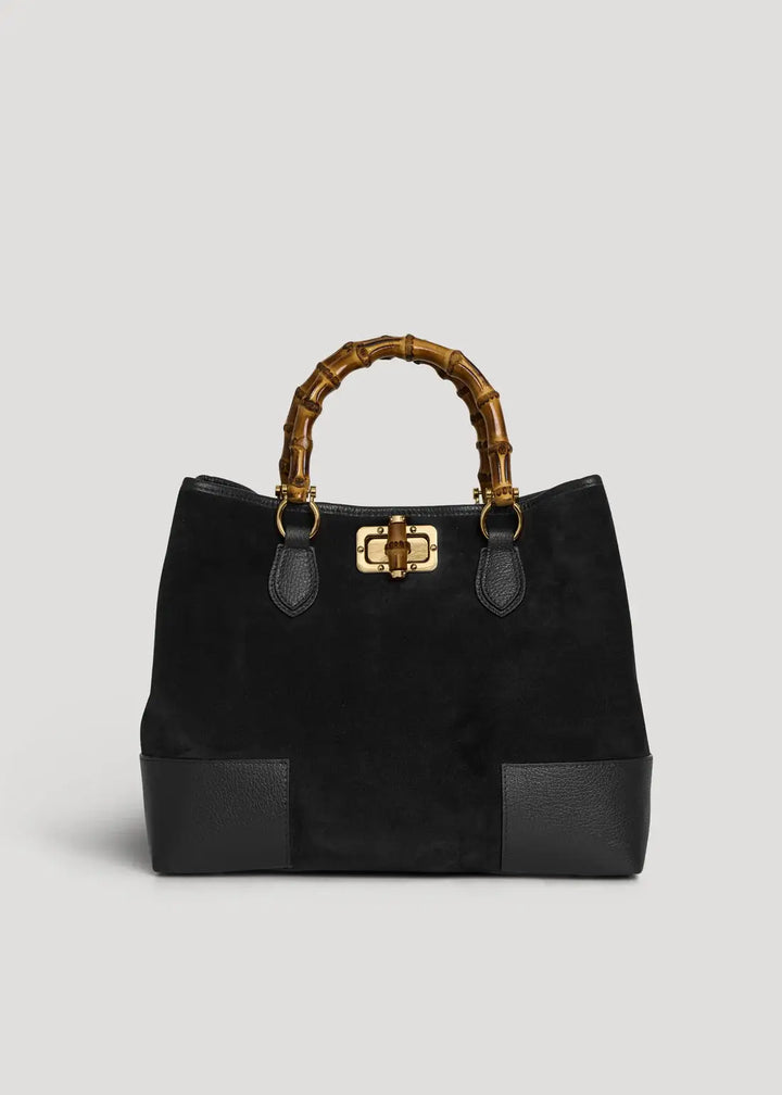 Handbag Italian Suede Leather: Nero