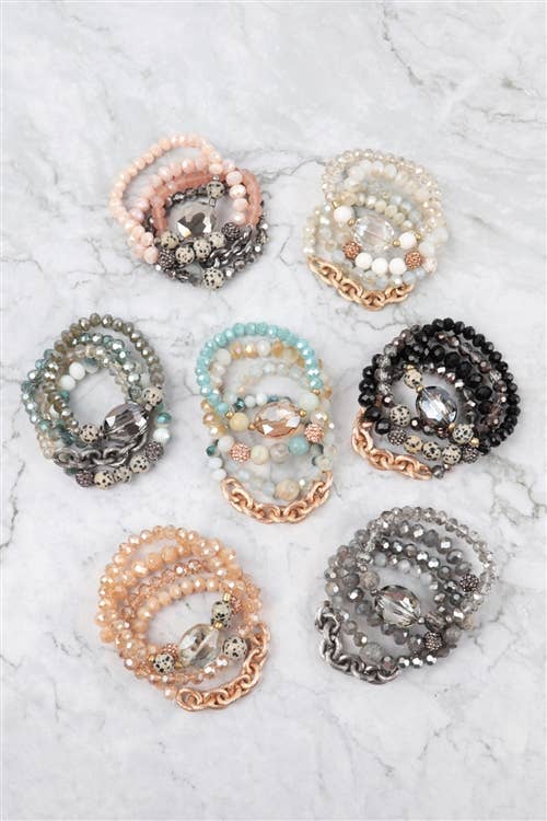 4 LAYERED STACKABLE CHAIN GLASS BEAD: White