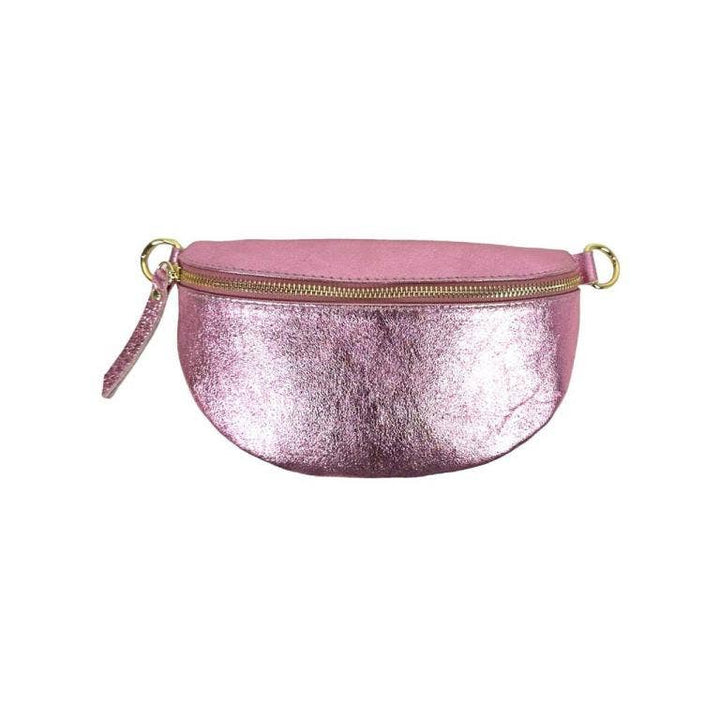 Metallic Leather Waist Bag : Navy blue
