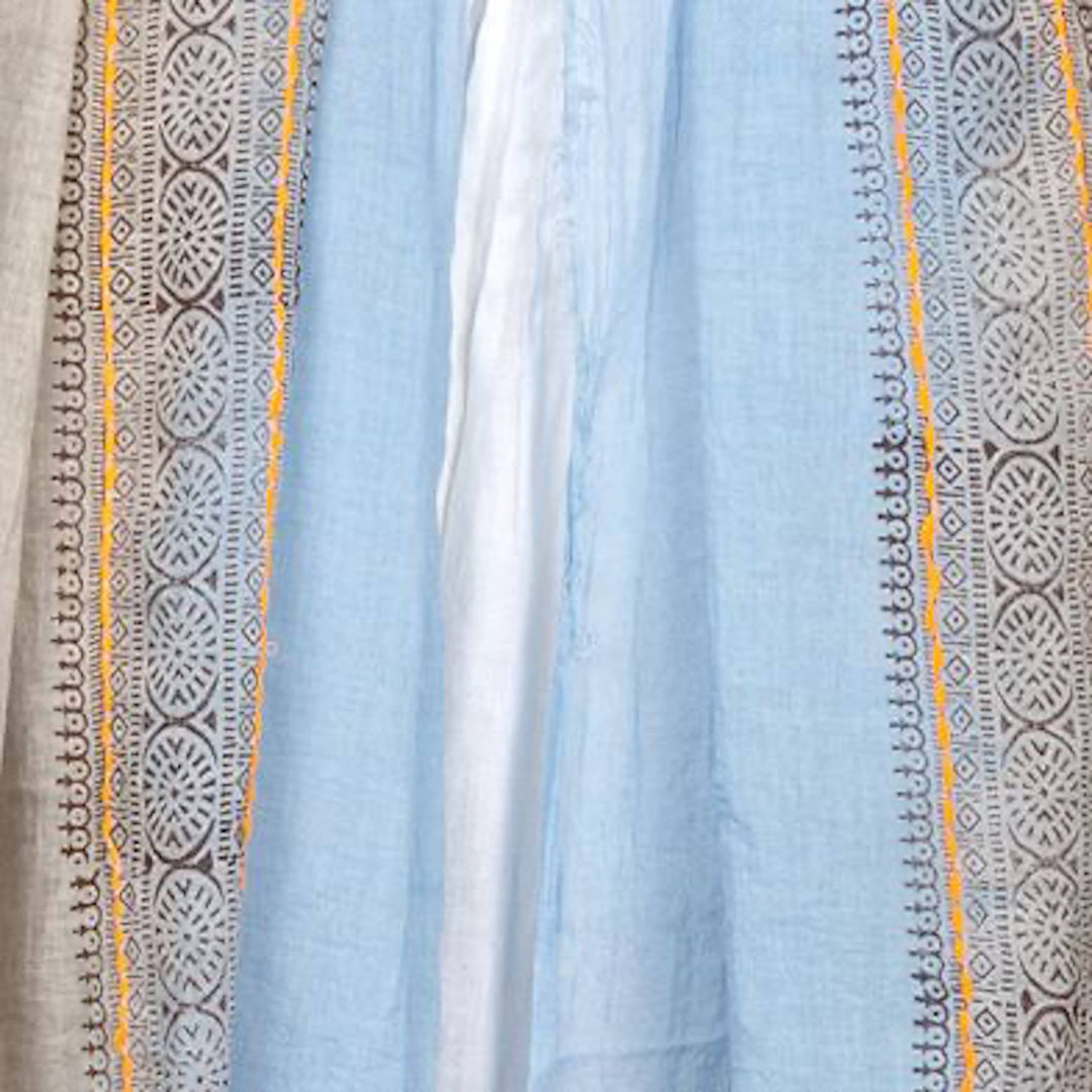 Anika Block Print Cotton Scarf: Grey Blue