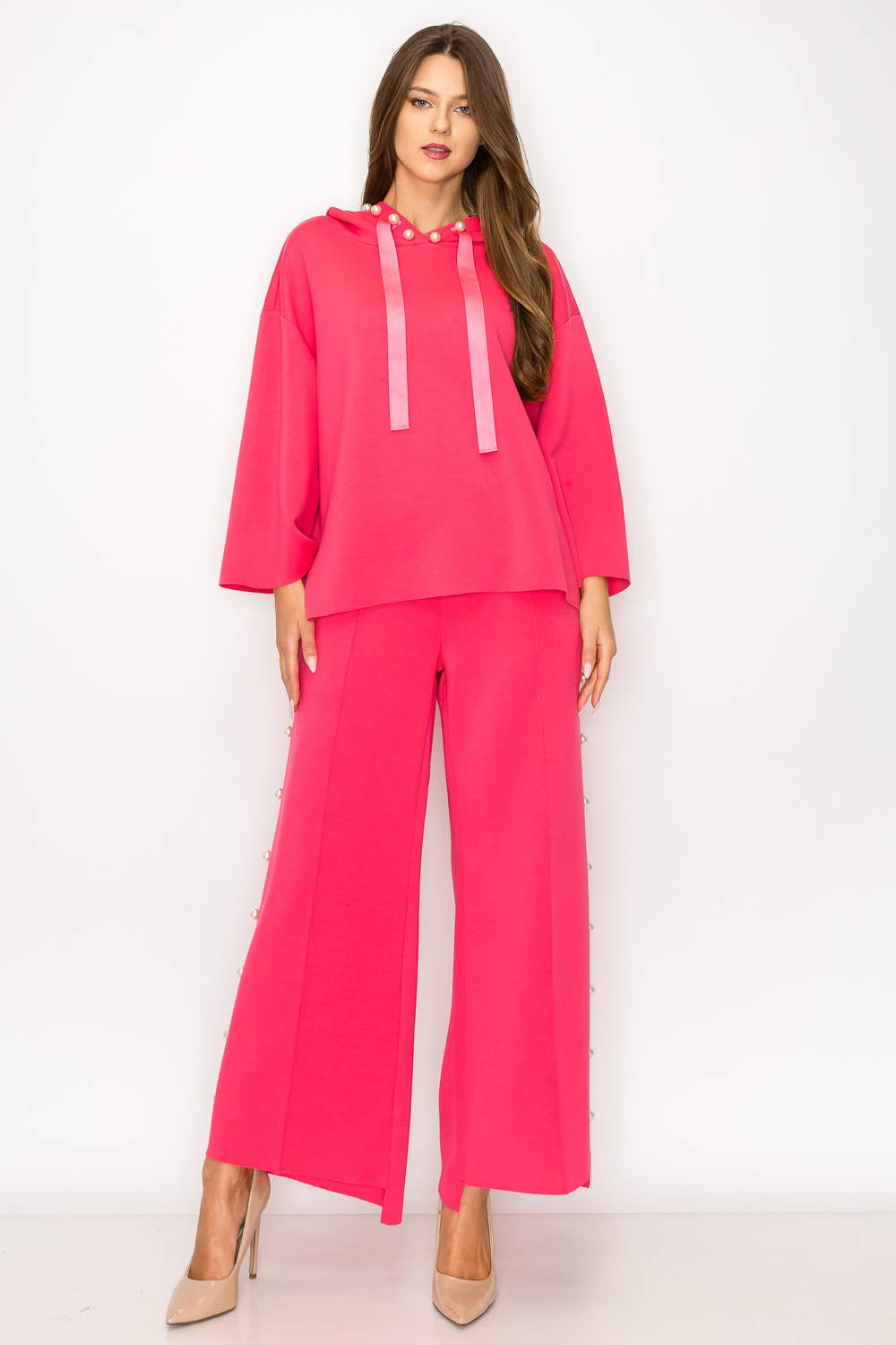 Farrah Scuba Pearl Long Pant: Black/ S