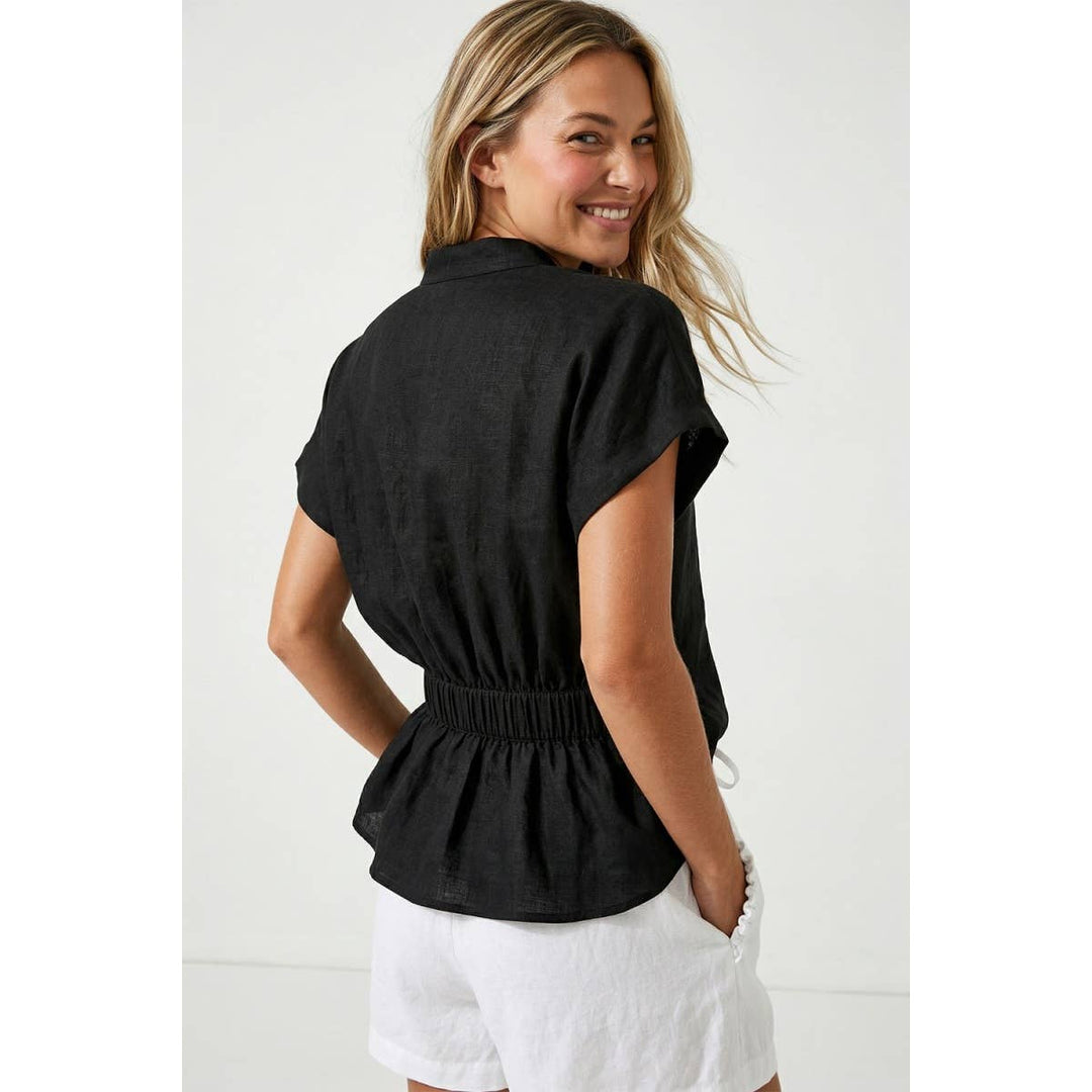 Rope Tie Waist Top: Taupe / M
