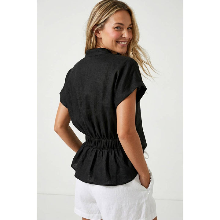 Rope Tie Waist Top: Taupe / S