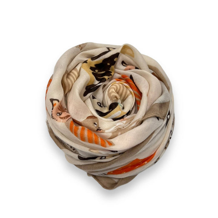 Cats wearing hats print scarf: Beige