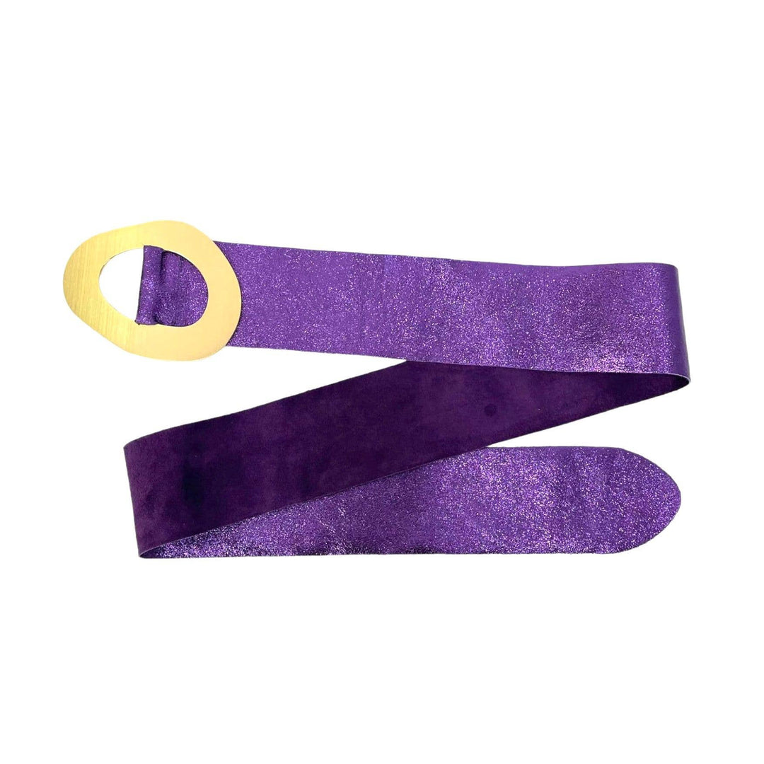 Metallic Leather Suede Belt : Olive green