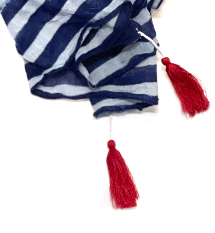 Stripe Cotton Scarf Navy