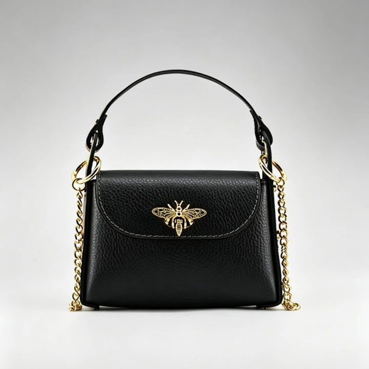 Mini Leather  Bag with Bee Clasp: Nero