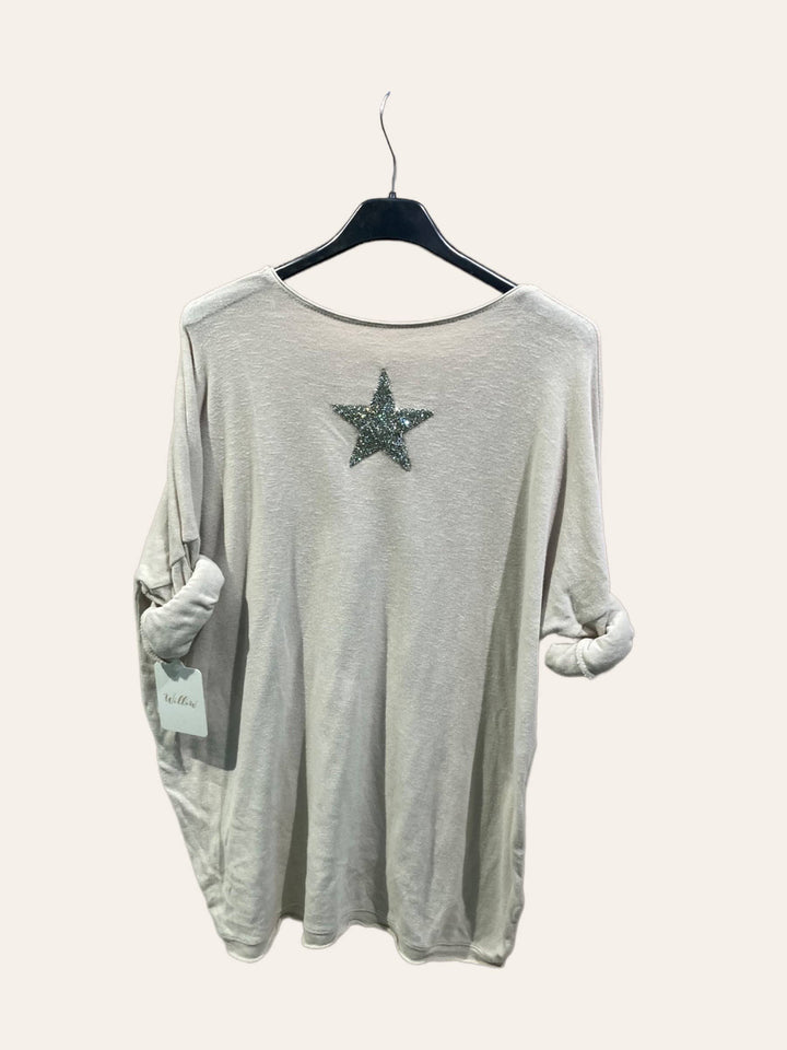 Cotton top with a rhinestone star : PETROL BLUE