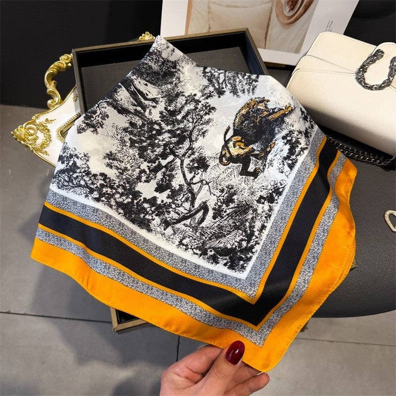 Sheer Trend - Fashion Print Square Scarf: BLACK