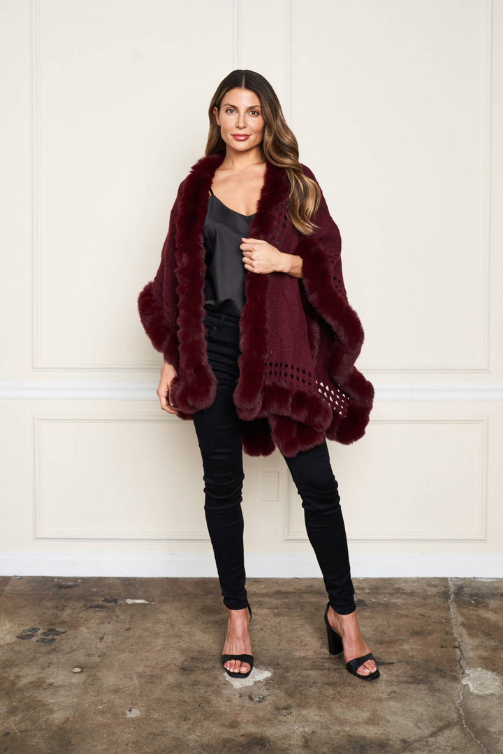Faux Fur Trim Wrap: Wine