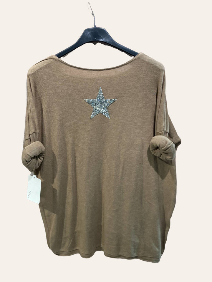 Cotton top with a rhinestone star : CAMEL
