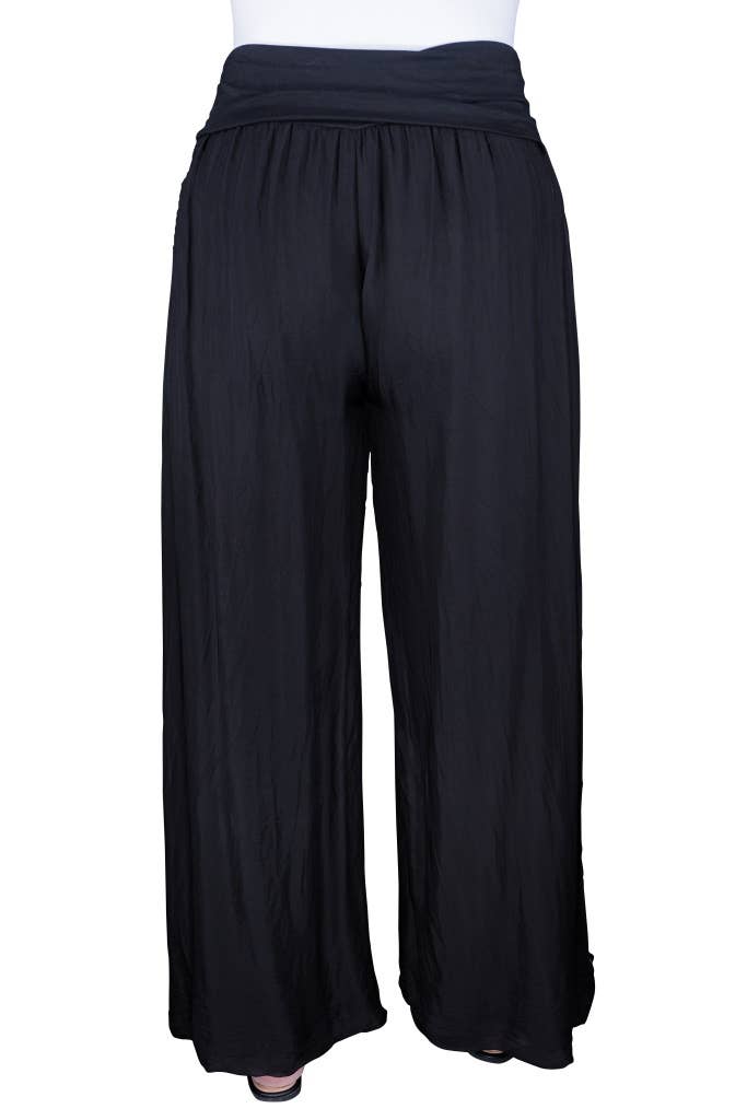 Foldover Waist Silk Pant (PL203):Navy