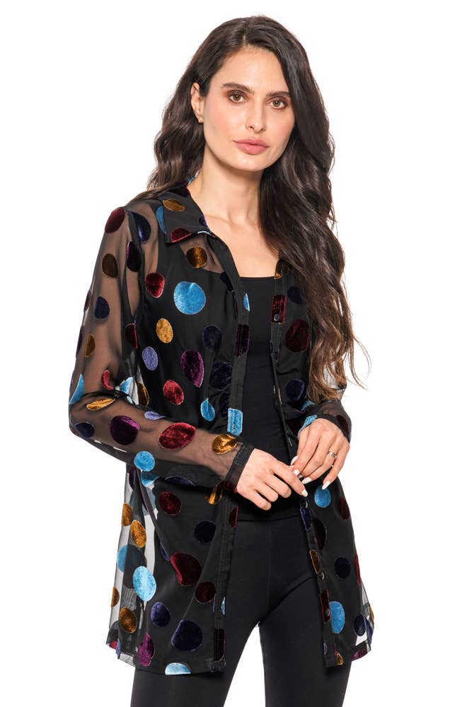 Sheer Velvet Polka Dot Shirt: L