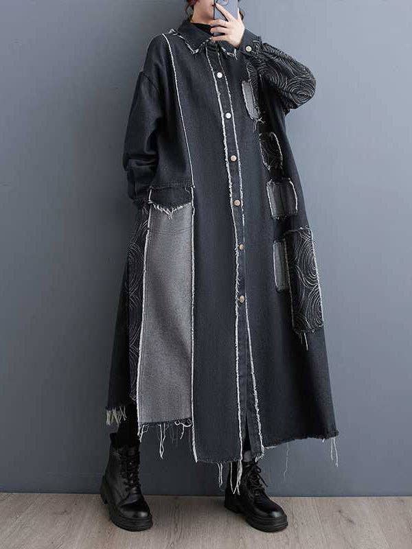Asymmetric Buttoned Duster: BLK