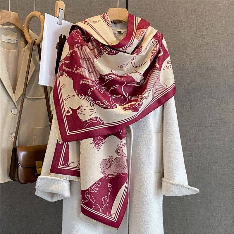 Sheer Trend - Fashion Print Fringed Scarf: BLUE