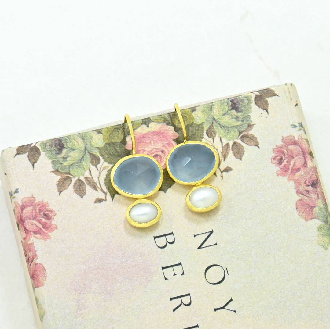 - Primrose Earring - Light Aqua Chalcedony & Pearl