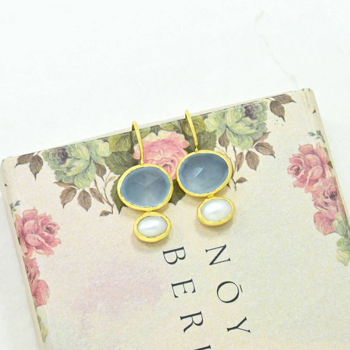 - Primrose Earring - Light Aqua Chalcedony & Pearl