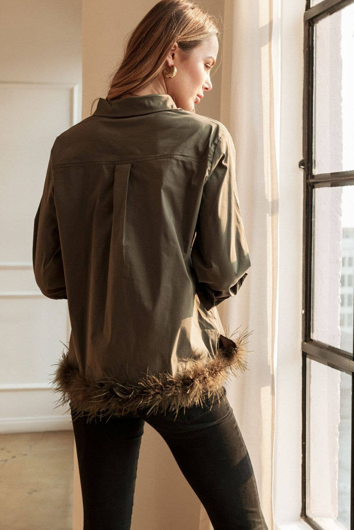Feathered Top: Olive / M