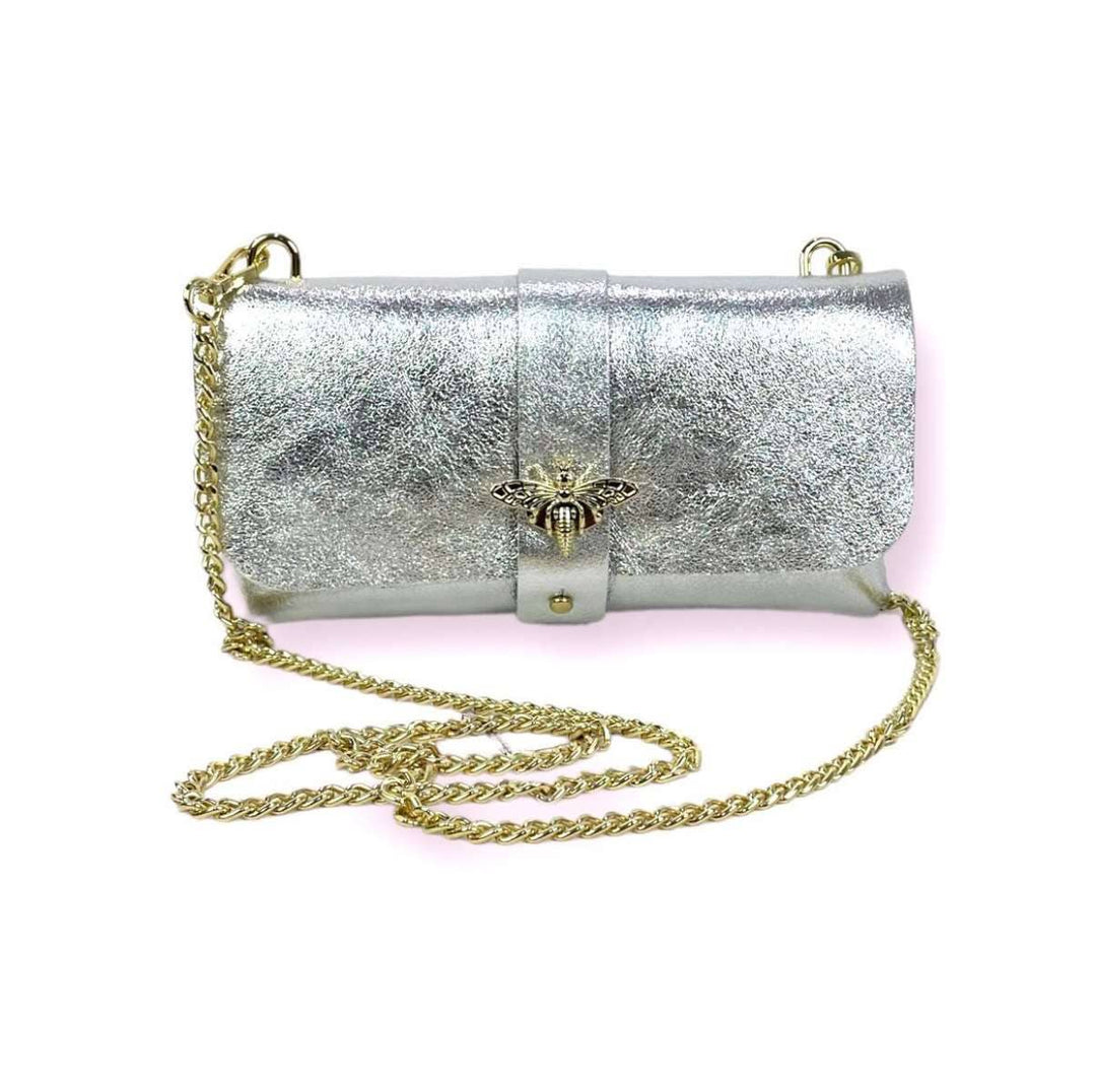 Leather Party Bag with Chain: Bottle Green