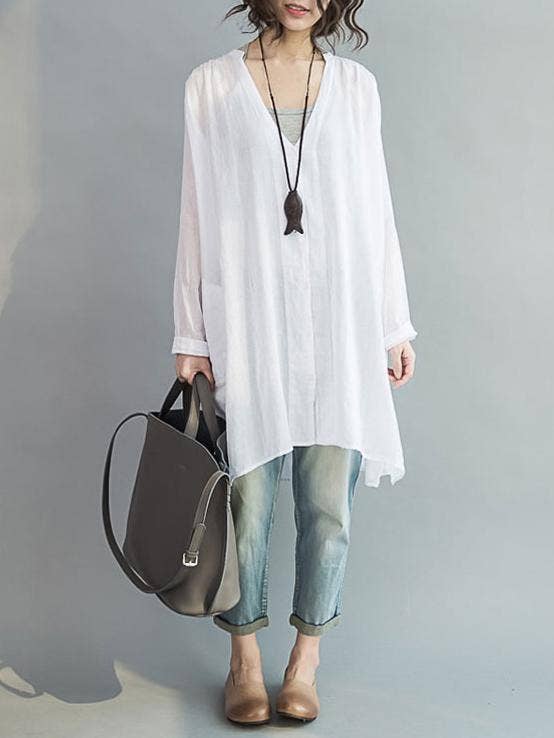 V-neck Two-pieces Blouses Shirt: BEIGE