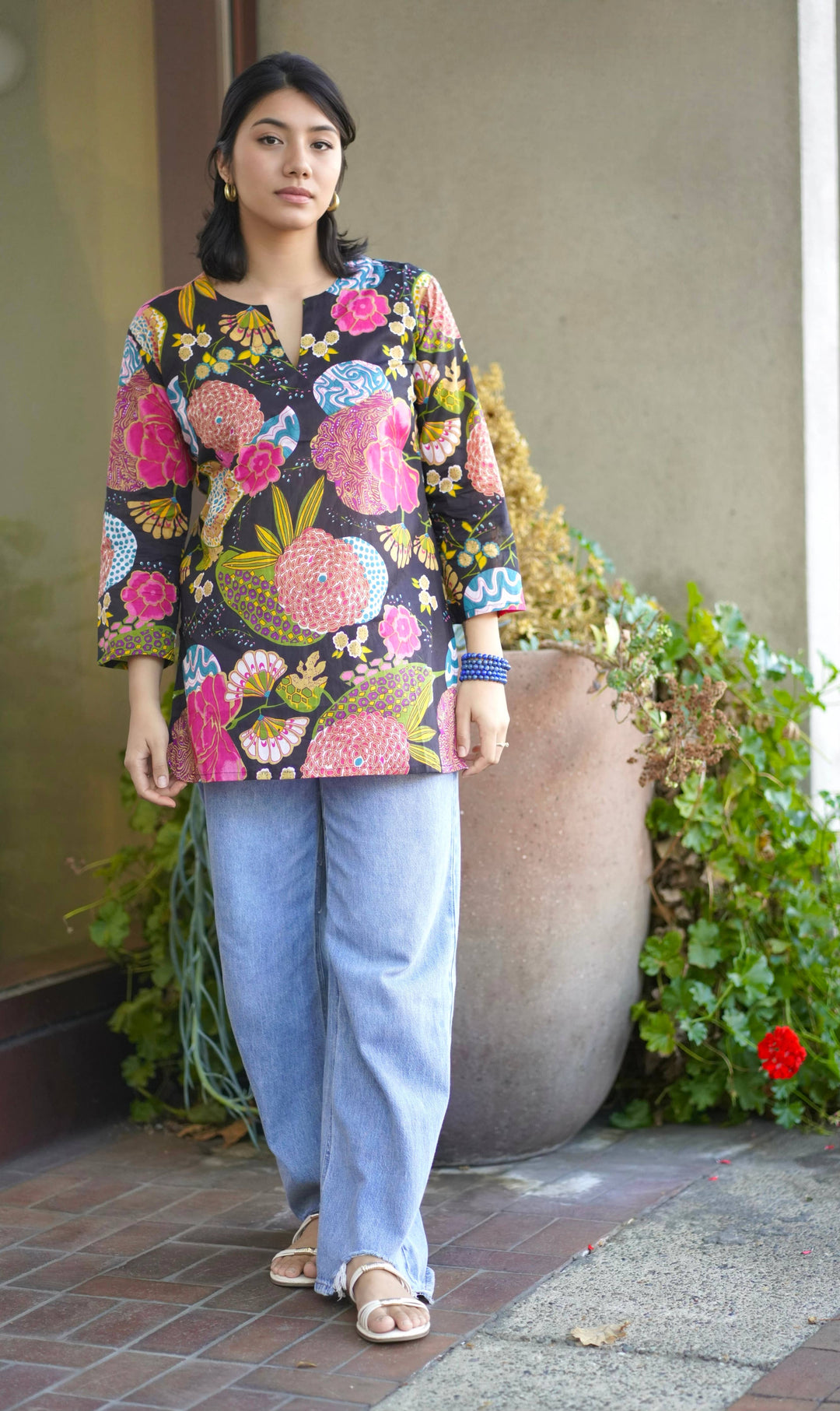 Beau Cotton Tunic: Black Multi / L