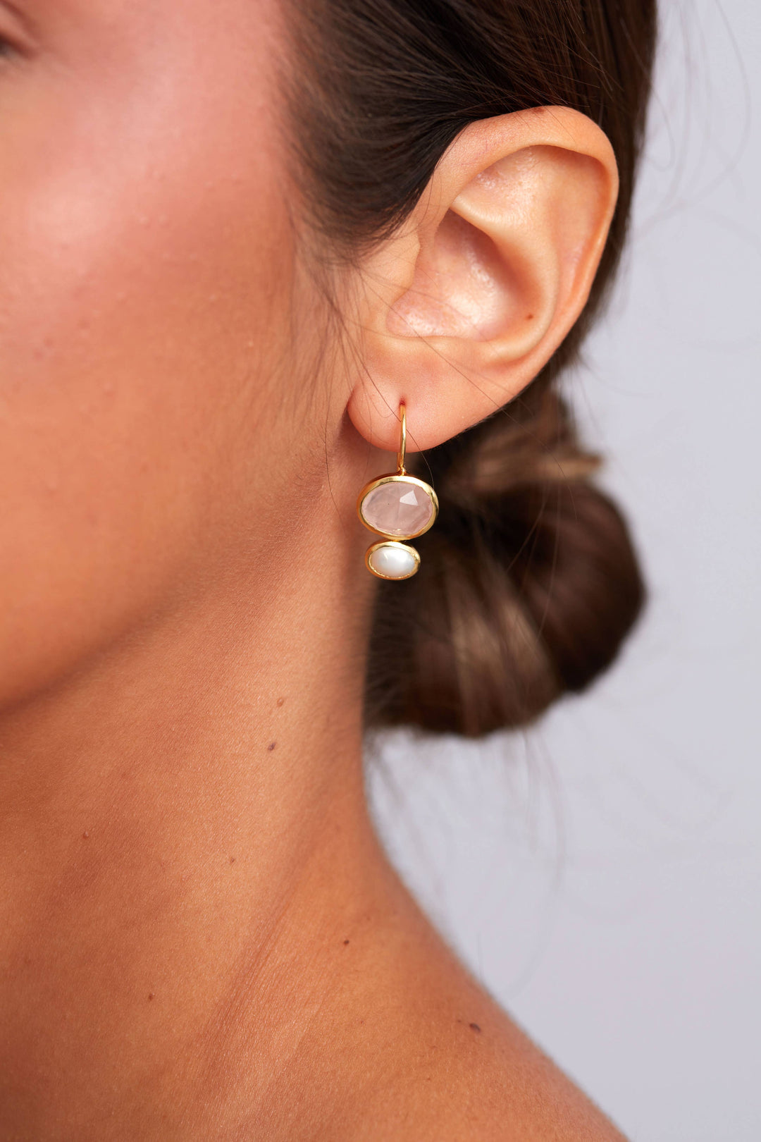 - Primrose Earring - Rose Quartz & Pearl