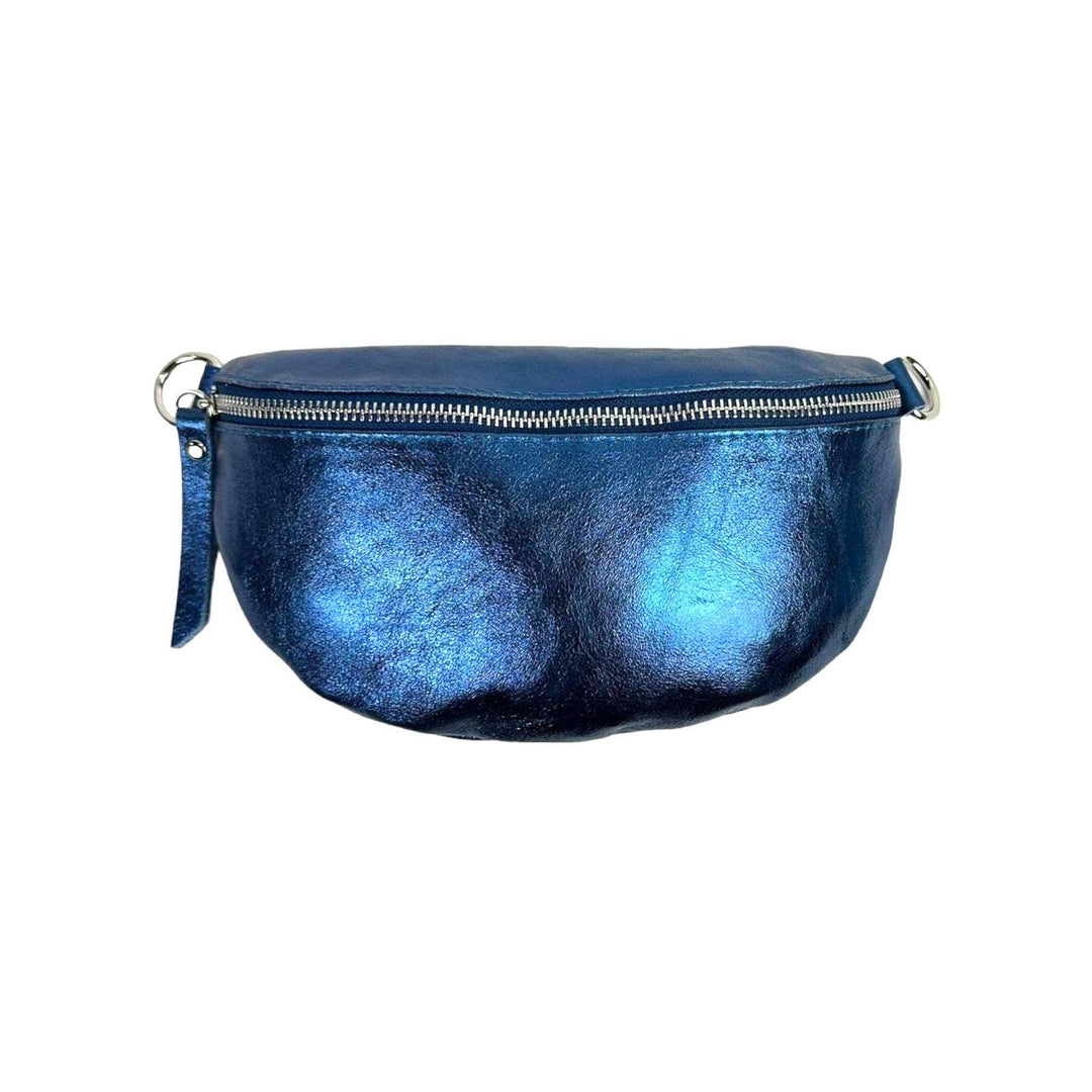 Metallic Leather Waist Bag: Black