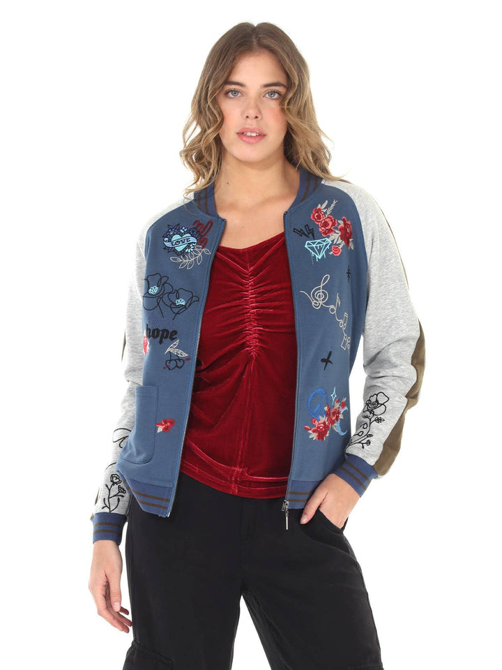 4512-MAJ  French Terry Baseball Jacket: Steel Blue/ M