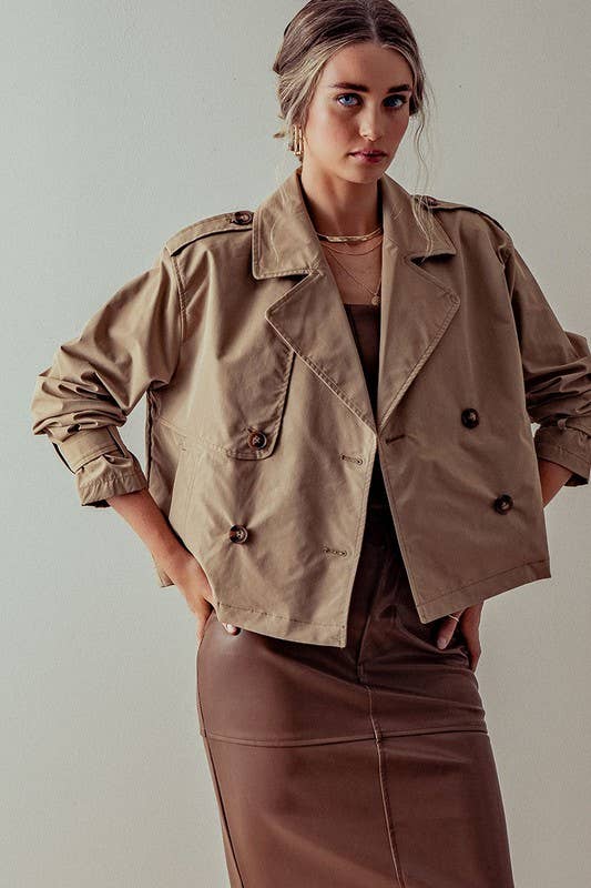 DOUBLE BREASTED CROPPED JACKET: CAMEL